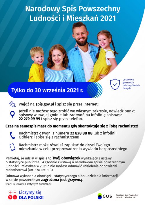 Plakat Narodowego Spisu Powszechnego (Informacja o trwającym spisie do dnia 30 września)